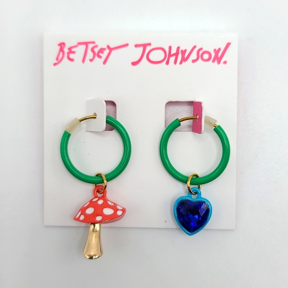 Betsey Johnson Heart Mushroom Charm Hoops